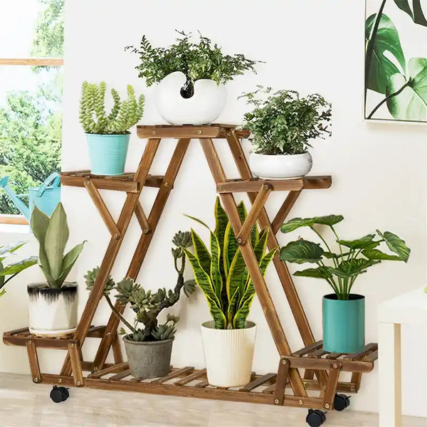Support à plantes en forme d'échelle mobile