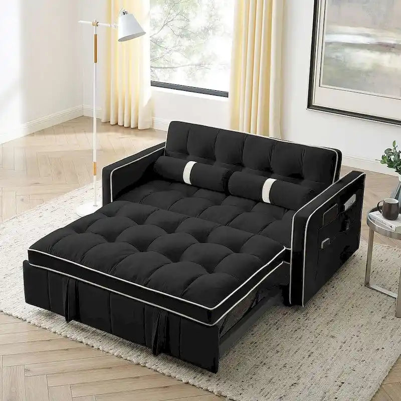 Canapé-lit réglable moderne de 55,5 cm en velours avec poches latérales