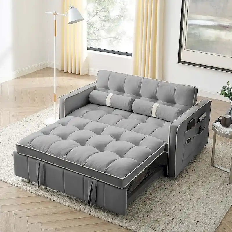 Canapé-lit réglable moderne de 55,5 cm en velours avec poches latérales