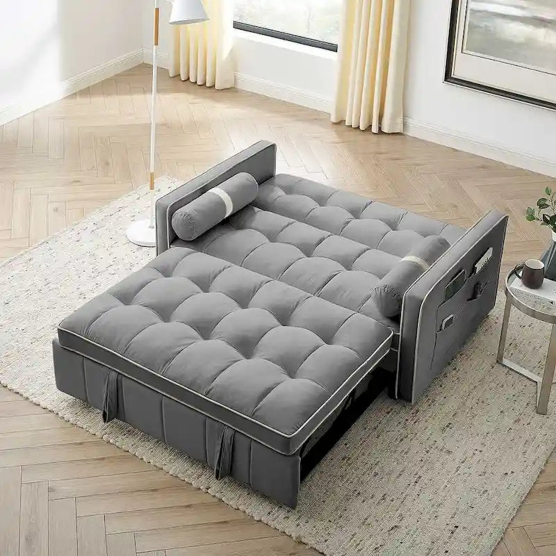 Canapé-lit réglable moderne de 55,5 cm en velours avec poches latérales