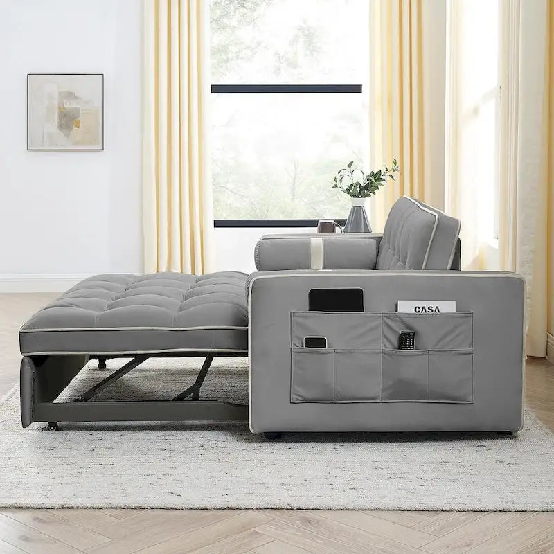 Canapé-lit réglable moderne de 55,5 cm en velours avec poches latérales