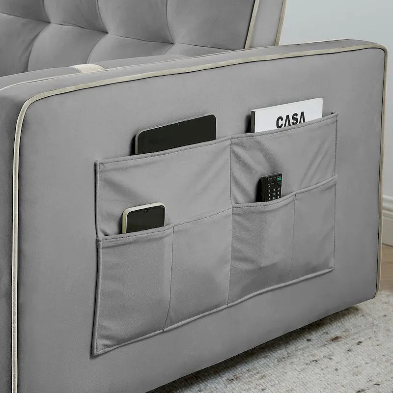 Canapé-lit réglable moderne de 55,5 cm en velours avec poches latérales