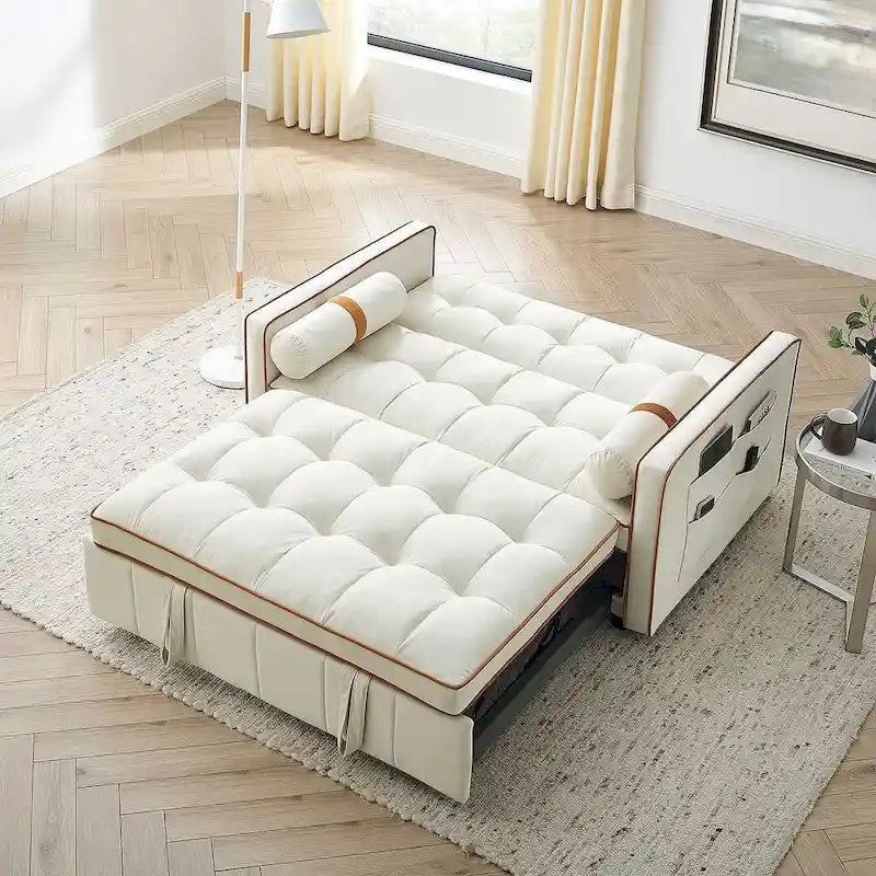 Canapé-lit réglable moderne de 55,5 cm en velours avec poches latérales