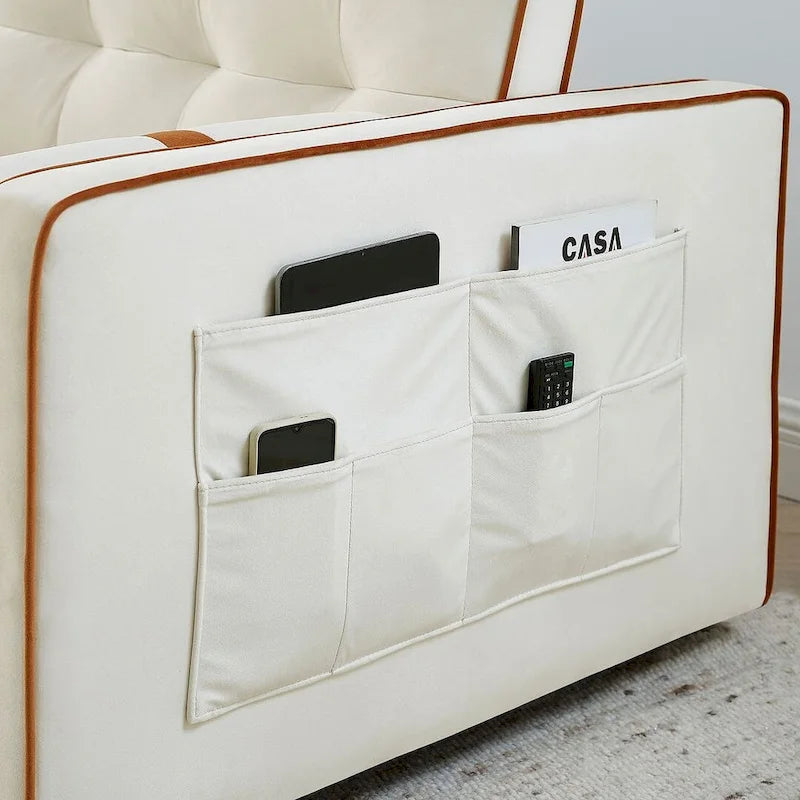 Canapé-lit réglable moderne de 55,5 cm en velours avec poches latérales