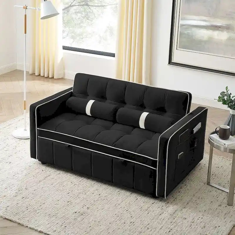 Canapé-lit réglable moderne de 55,5 cm en velours avec poches latérales