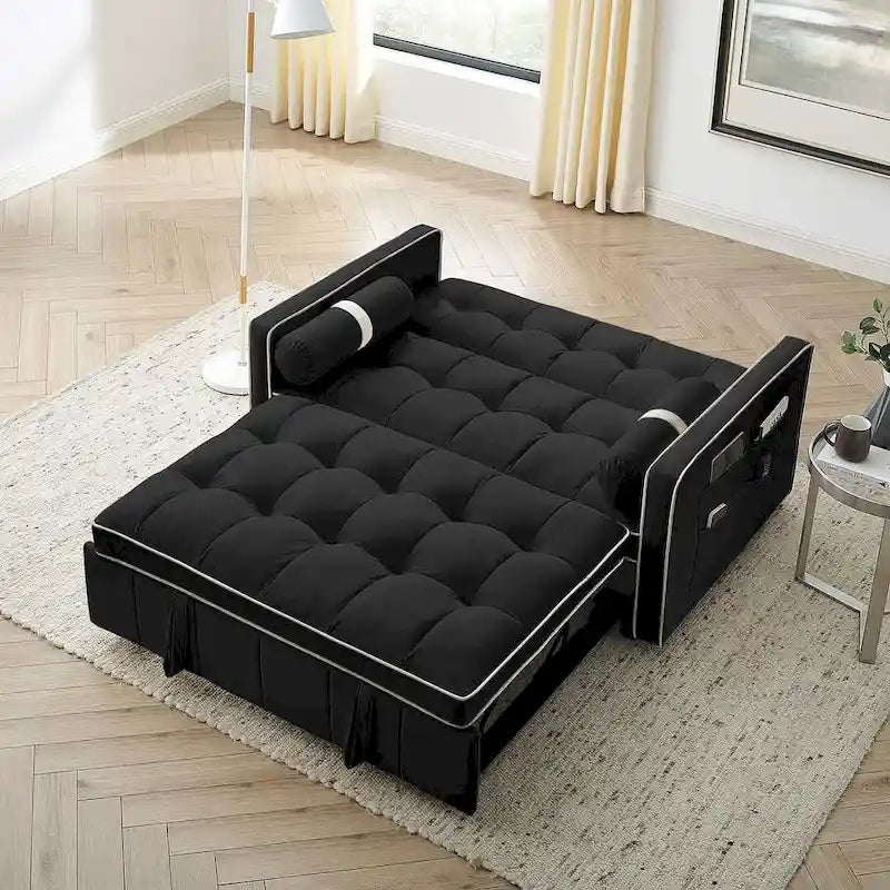 Canapé-lit réglable moderne de 55,5 cm en velours avec poches latérales