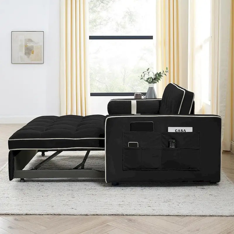 Canapé-lit réglable moderne de 55,5 cm en velours avec poches latérales