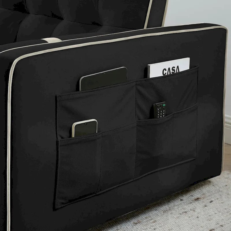 Canapé-lit réglable moderne de 55,5 cm en velours avec poches latérales