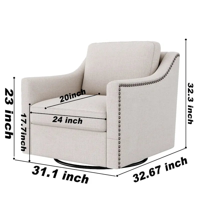 Fauteuil d'appoint pivotant à 360 degrés en mélange de lin gris moderne, velours doux, ergonomique, avec pieds noirs pour intérieur et maison