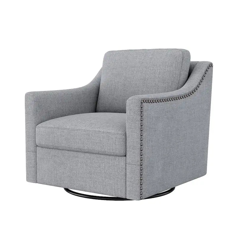 Fauteuil d'appoint pivotant à 360 degrés en mélange de lin gris moderne, velours doux, ergonomique, avec pieds noirs pour intérieur et maison