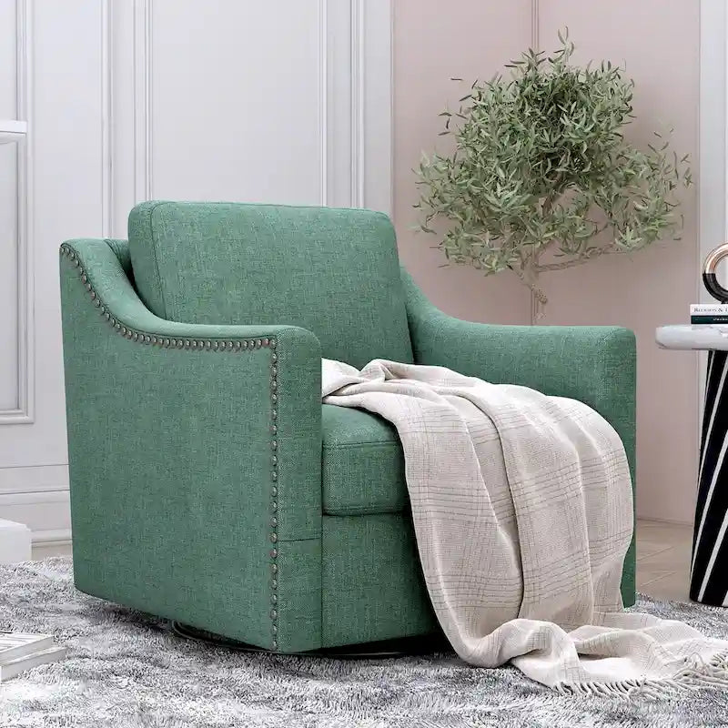 Fauteuil d'appoint pivotant à 360 degrés en mélange de lin gris moderne, velours doux, ergonomique, avec pieds noirs pour intérieur et maison
