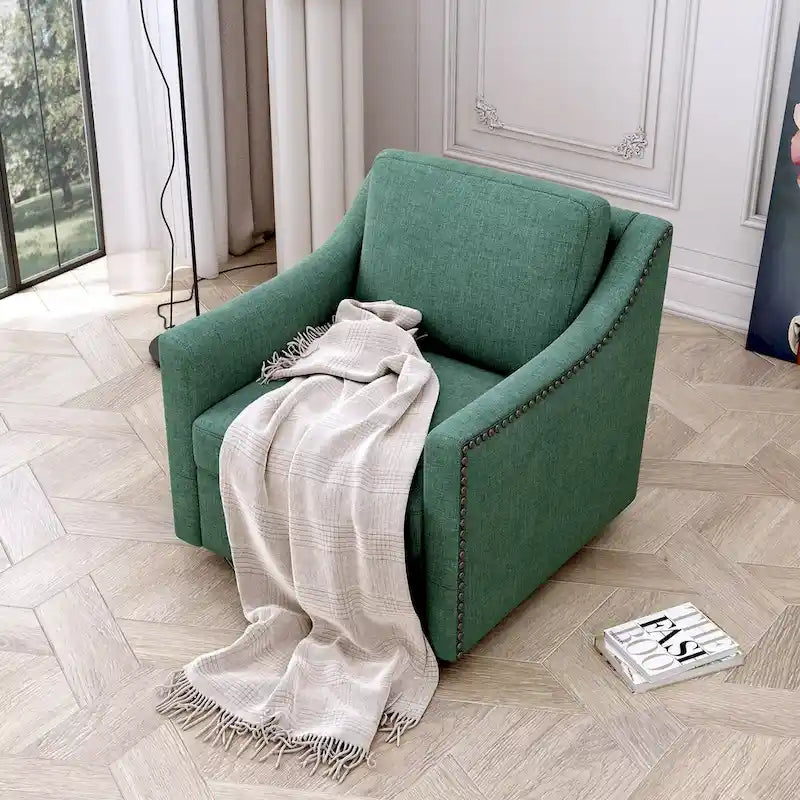 Fauteuil d'appoint pivotant à 360 degrés en mélange de lin gris moderne, velours doux, ergonomique, avec pieds noirs pour intérieur et maison