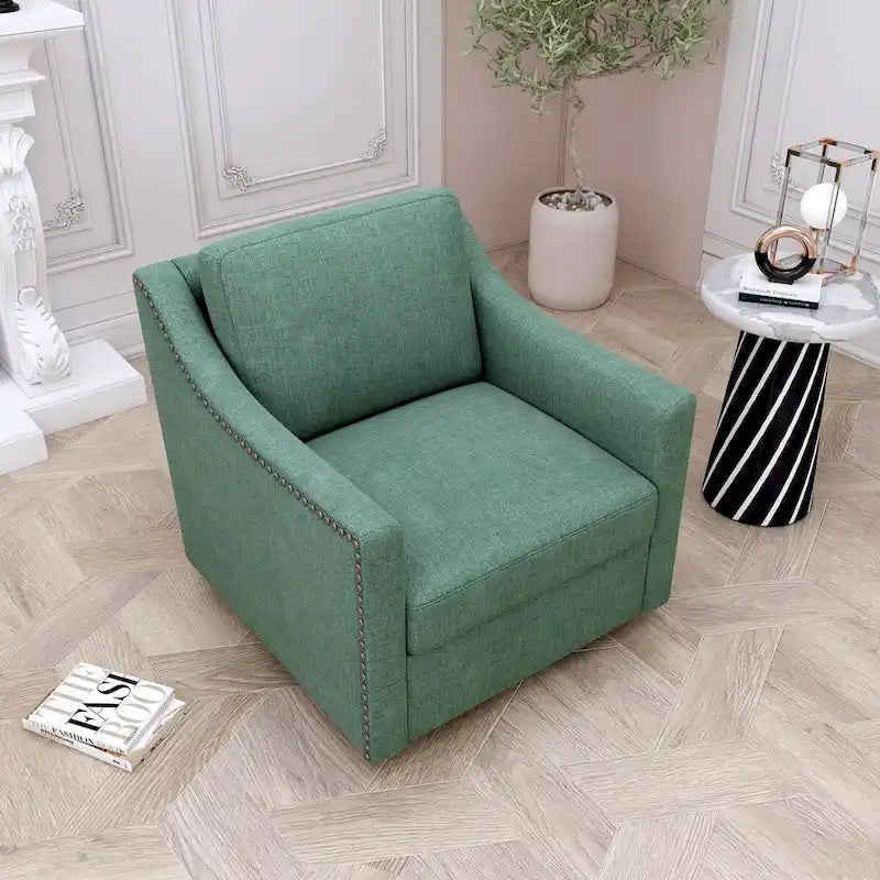 Fauteuil d'appoint pivotant à 360 degrés en mélange de lin gris moderne, velours doux, ergonomique, avec pieds noirs pour intérieur et maison