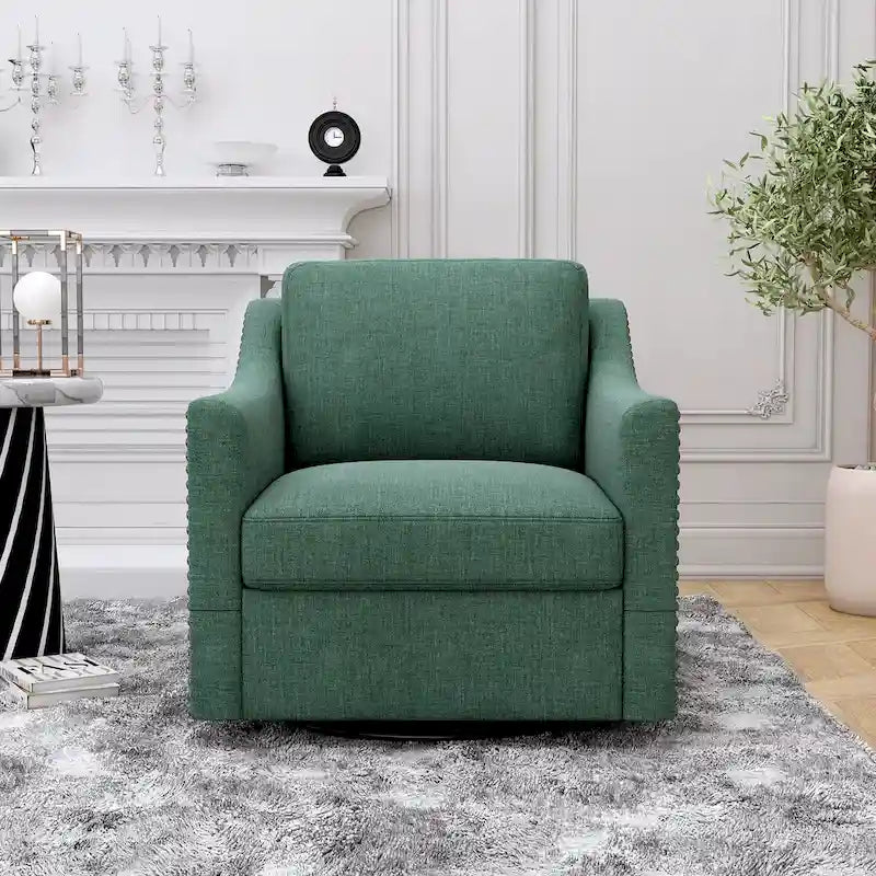 Fauteuil d'appoint pivotant à 360 degrés en mélange de lin gris moderne, velours doux, ergonomique, avec pieds noirs pour intérieur et maison