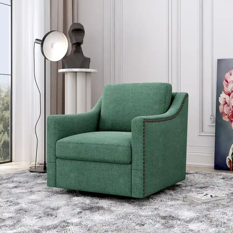 Fauteuil d'appoint pivotant à 360 degrés en mélange de lin gris moderne, velours doux, ergonomique, avec pieds noirs pour intérieur et maison