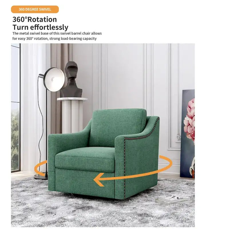 Fauteuil d'appoint pivotant à 360 degrés en mélange de lin gris moderne, velours doux, ergonomique, avec pieds noirs pour intérieur et maison