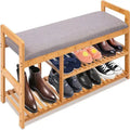 Banc-étagère à chaussures en bambou 2 en 1 - 40P x 20L x 13H