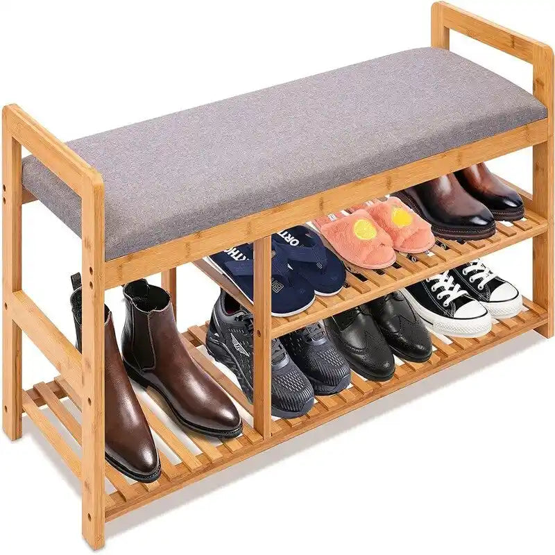 Banc-étagère à chaussures en bambou 2 en 1 - 40P x 20L x 13H