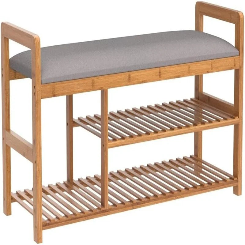 Banc-étagère à chaussures en bambou 2 en 1 - 40P x 20L x 13H