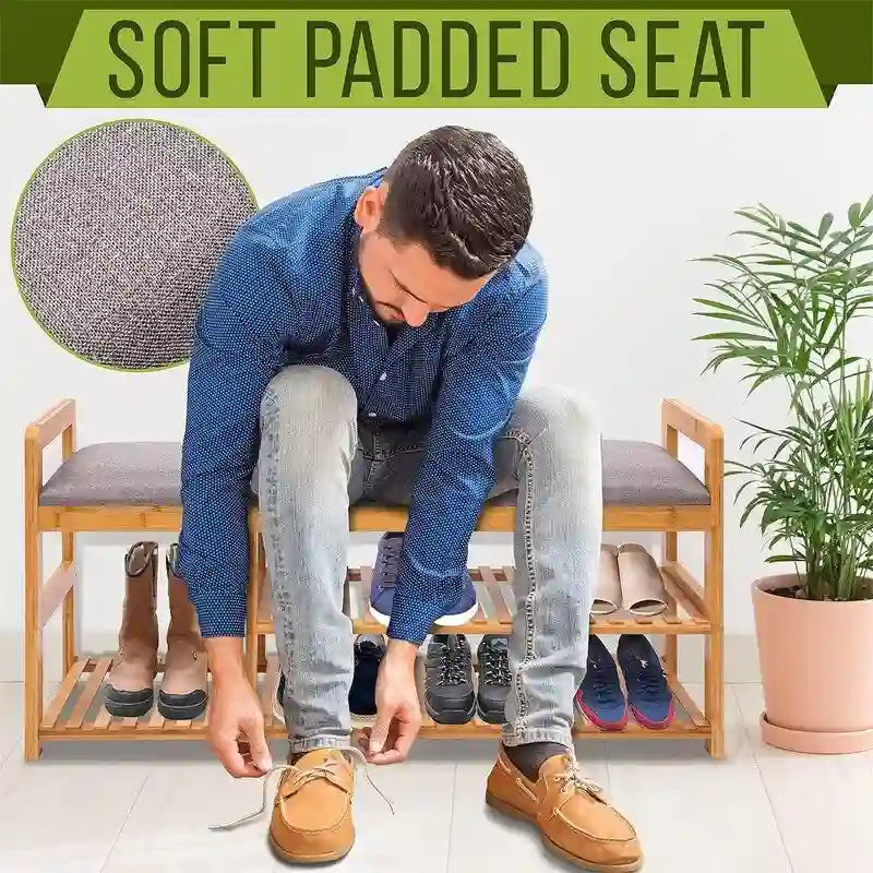 Banc-étagère à chaussures en bambou 2 en 1 - 40P x 20L x 13H