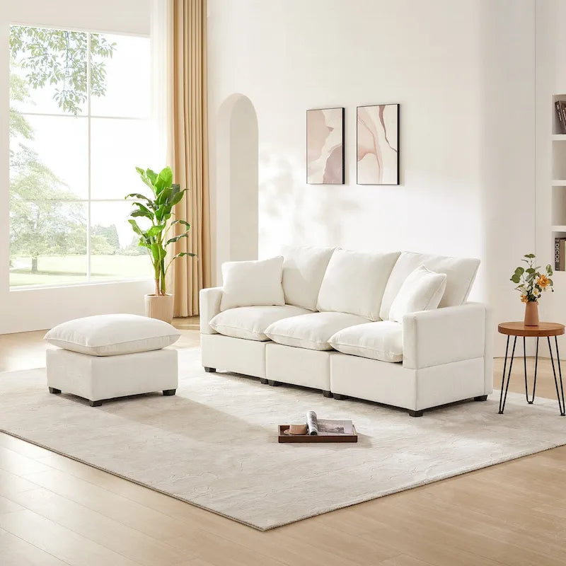 Canapé modulaire moderne 84"*57", sectionnel 4 places en chenille avec 2 oreillers inclus, meuble d'intérieur librement combinable