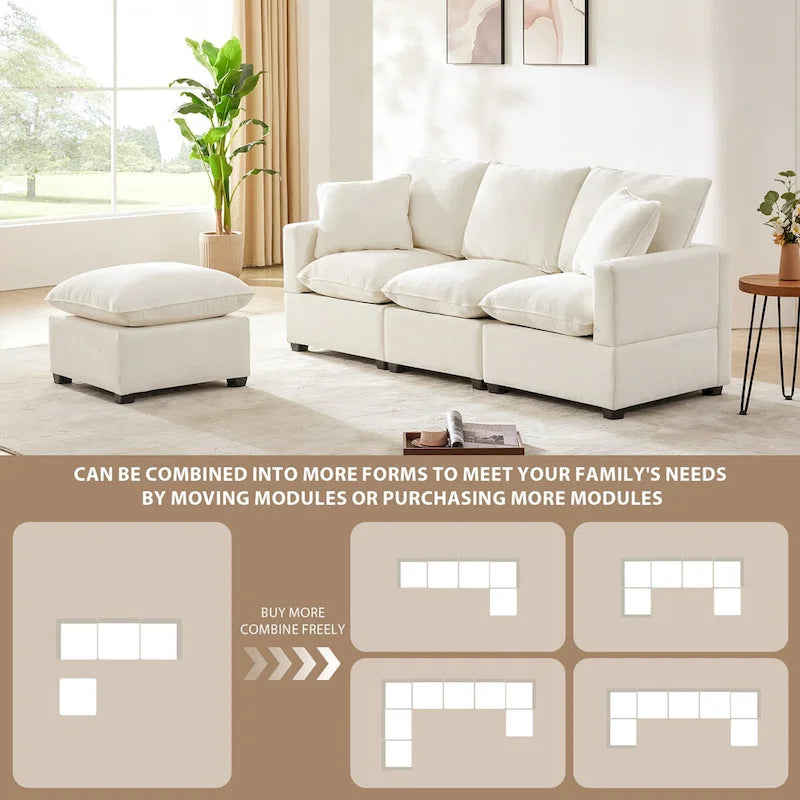 Canapé modulaire moderne 84"*57", sectionnel 4 places en chenille avec 2 oreillers inclus, meuble d'intérieur librement combinable