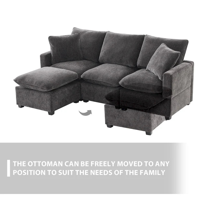 Canapé modulaire moderne 84"*57", sectionnel 4 places en chenille avec 2 oreillers inclus, meuble d'intérieur librement combinable