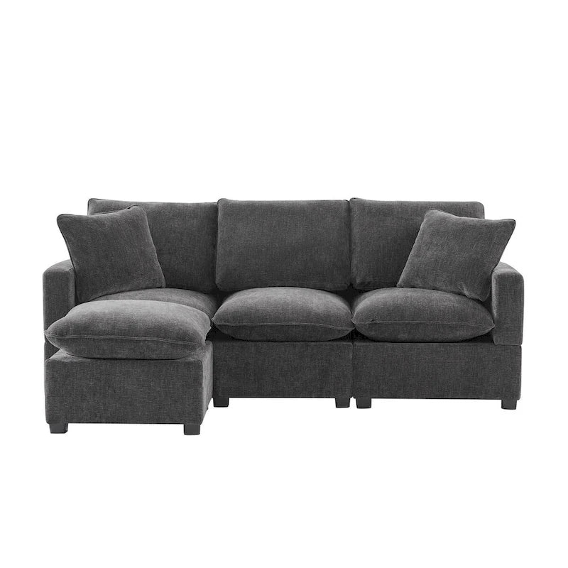 Canapé modulaire moderne 84"*57", sectionnel 4 places en chenille avec 2 oreillers inclus, meuble d'intérieur librement combinable