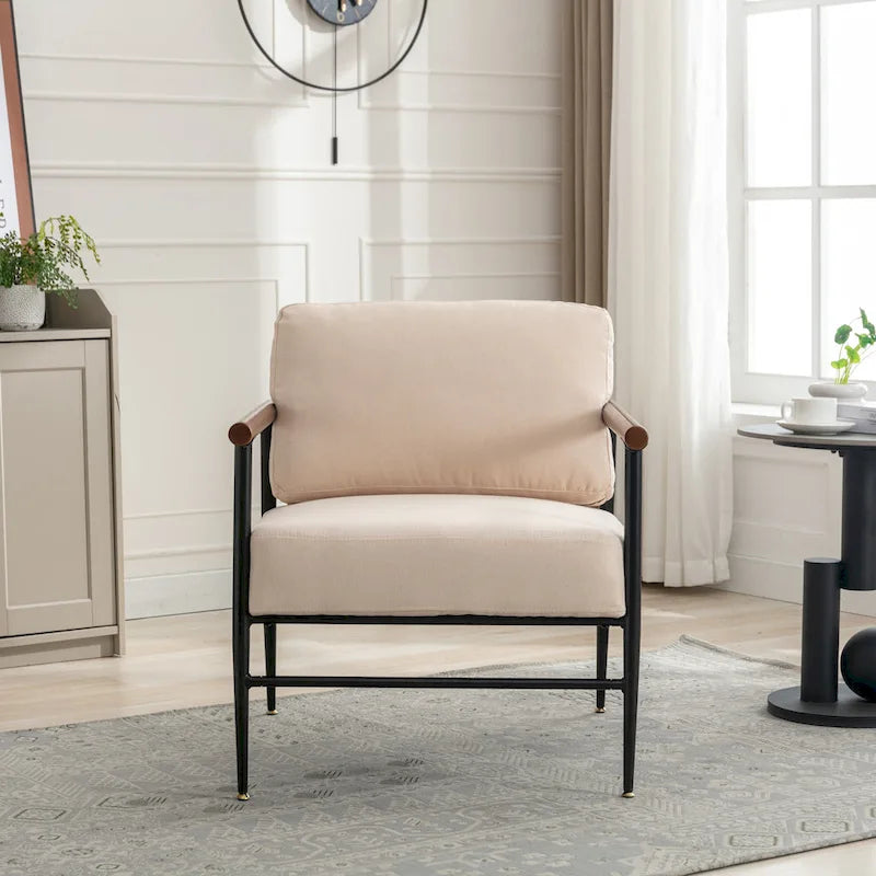 Fauteuil d'appoint en lin capitonné confortable, Canapé de lecture pour salon, chambre à coucher