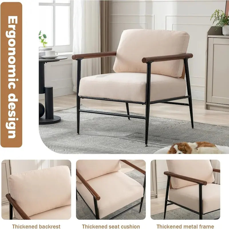 Fauteuil d'appoint en lin capitonné confortable, Canapé de lecture pour salon, chambre à coucher