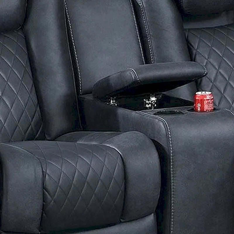 Causeuse inclinable motorisée Elva de 72 po, console de rangement avec dessus relevable, bleue