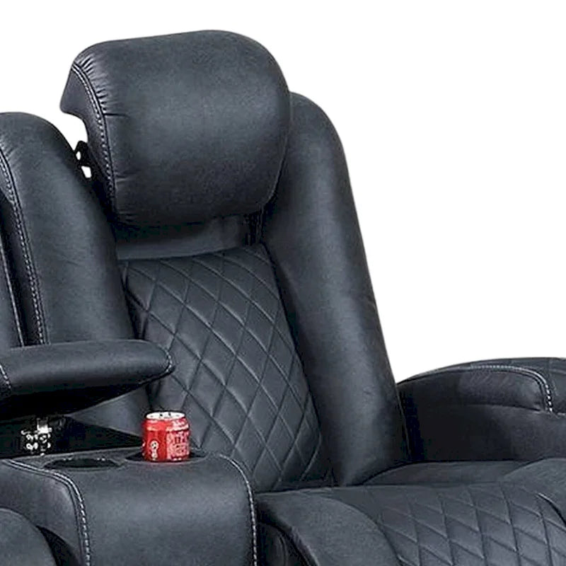 Causeuse inclinable motorisée Elva de 72 po, console de rangement avec dessus relevable, bleue