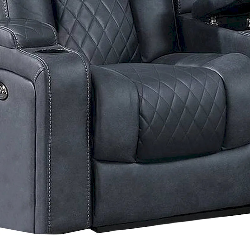 Causeuse inclinable motorisée Elva de 72 po, console de rangement avec dessus relevable, bleue