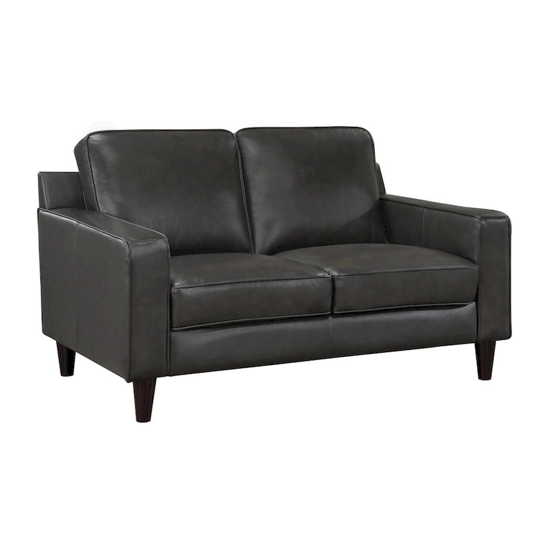 Causeuse Richie de 60 po, cuir véritable gris et similicuir, bois massif