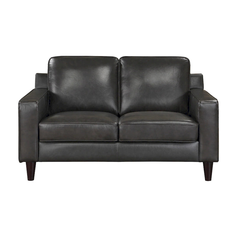 Causeuse Richie de 60 po, cuir véritable gris et similicuir, bois massif