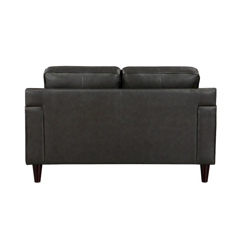 Causeuse Richie de 60 po, cuir véritable gris et similicuir, bois massif