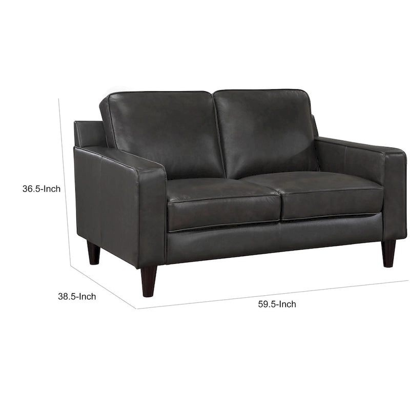 Causeuse Richie de 60 po, cuir véritable gris et similicuir, bois massif