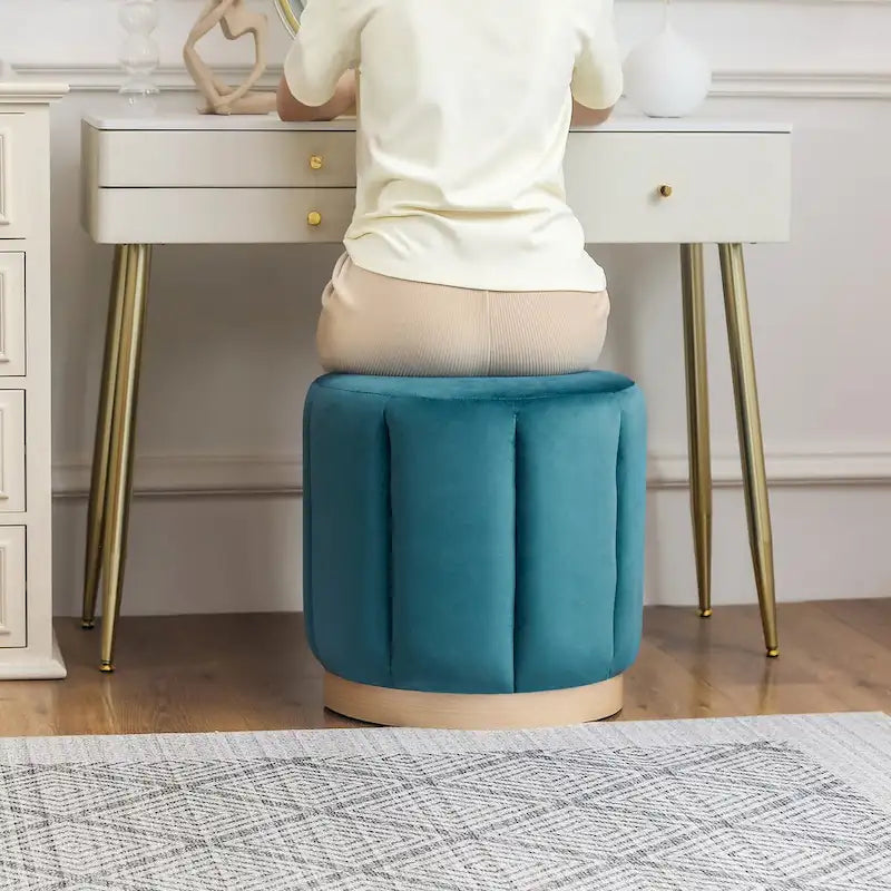 Tabouret Pouf Rond Rembourré en Flanelle Adeco pour Salon