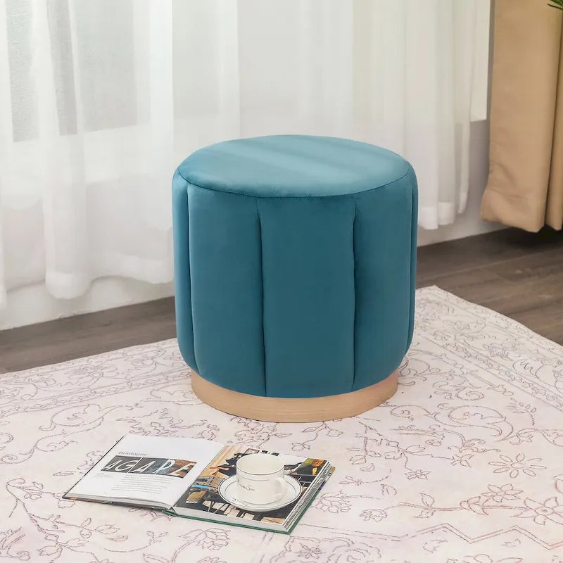 Tabouret Pouf Rond Rembourré en Flanelle Adeco pour Salon