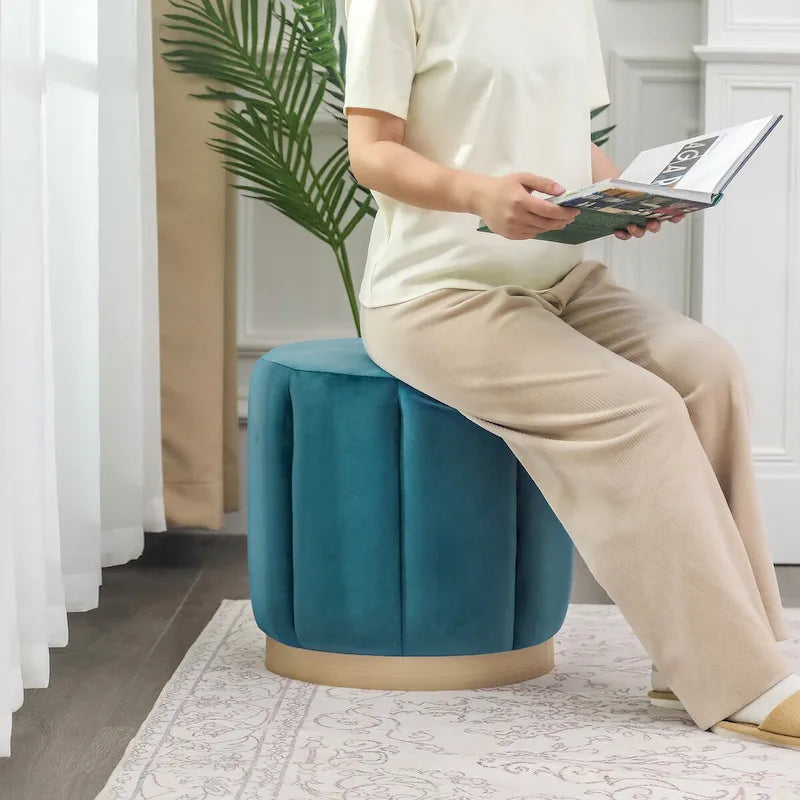 Tabouret Pouf Rond Rembourré en Flanelle Adeco pour Salon