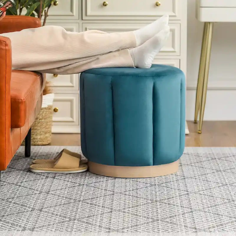 Tabouret Pouf Rond Rembourré en Flanelle Adeco pour Salon