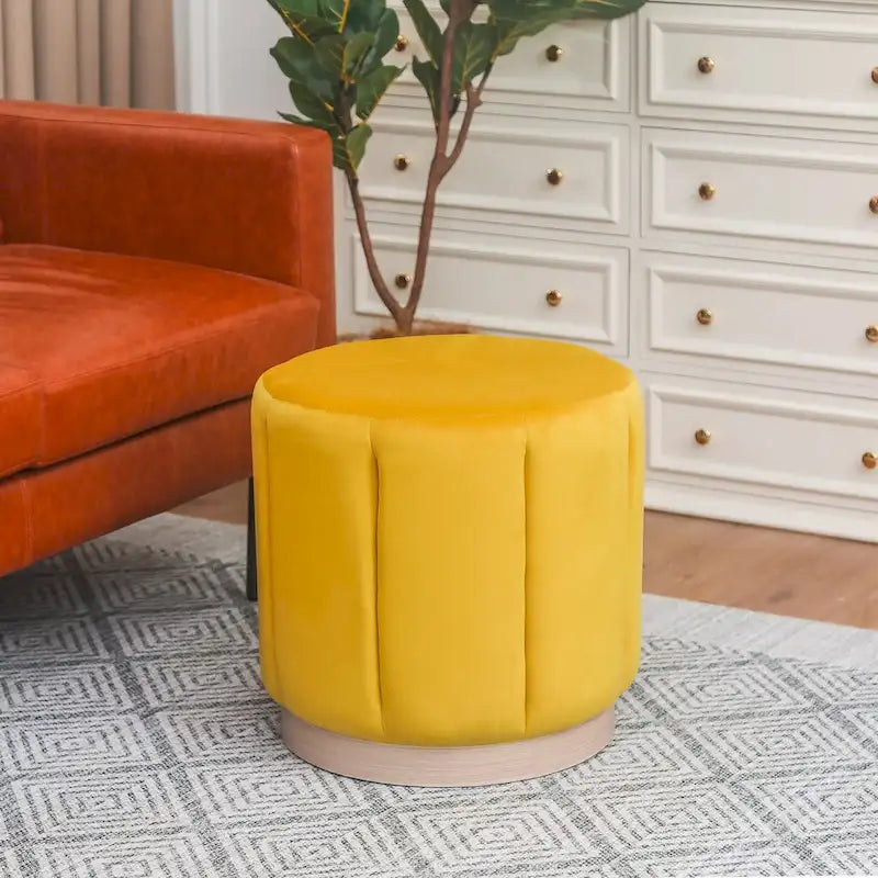 Tabouret Pouf Rond Rembourré en Flanelle Adeco pour Salon