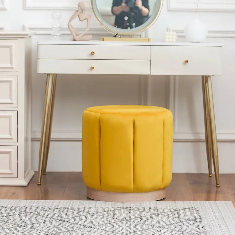 Tabouret Pouf Rond Rembourré en Flanelle Adeco pour Salon