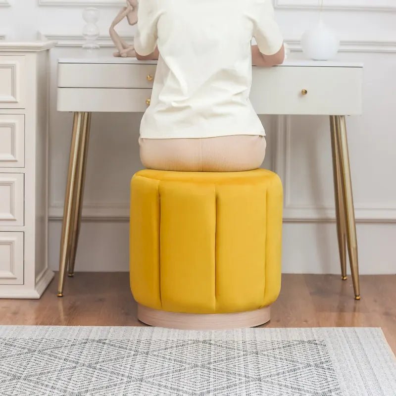 Tabouret Pouf Rond Rembourré en Flanelle Adeco pour Salon