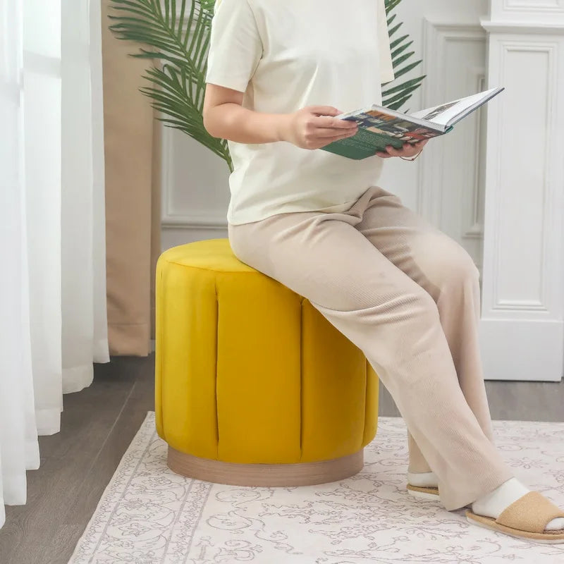 Tabouret Pouf Rond Rembourré en Flanelle Adeco pour Salon