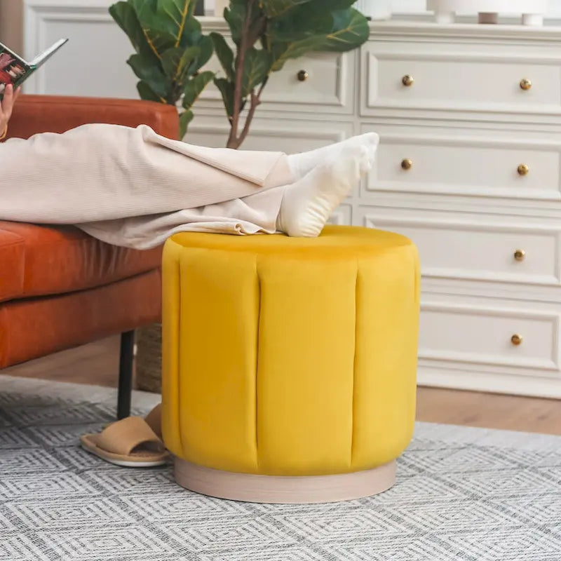 Tabouret Pouf Rond Rembourré en Flanelle Adeco pour Salon