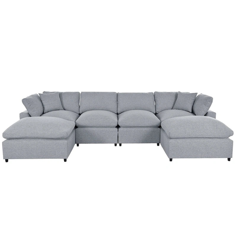 Canapé d'angle moderne en U avec 2 grandes méridiennes et poufs amovibles