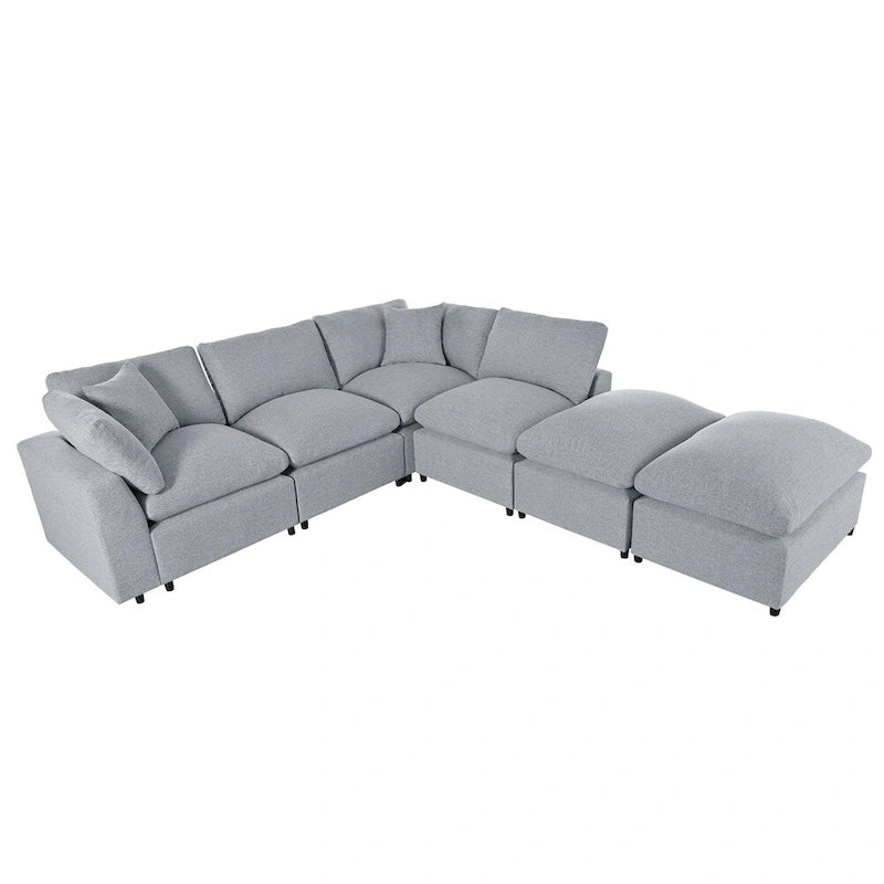 Canapé d'angle moderne en U avec 2 grandes méridiennes et poufs amovibles