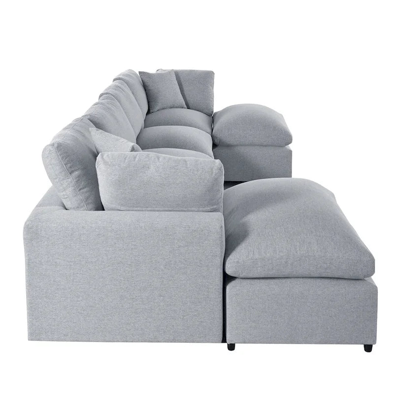 Canapé d'angle moderne en U avec 2 grandes méridiennes et poufs amovibles