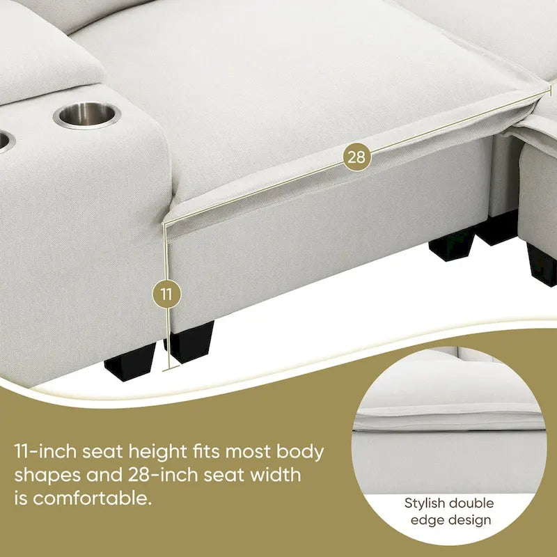 Canapé d'angle en chenille avec port USB et accoudoirs carrés, style moderne du milieu du siècle - 109 x 57